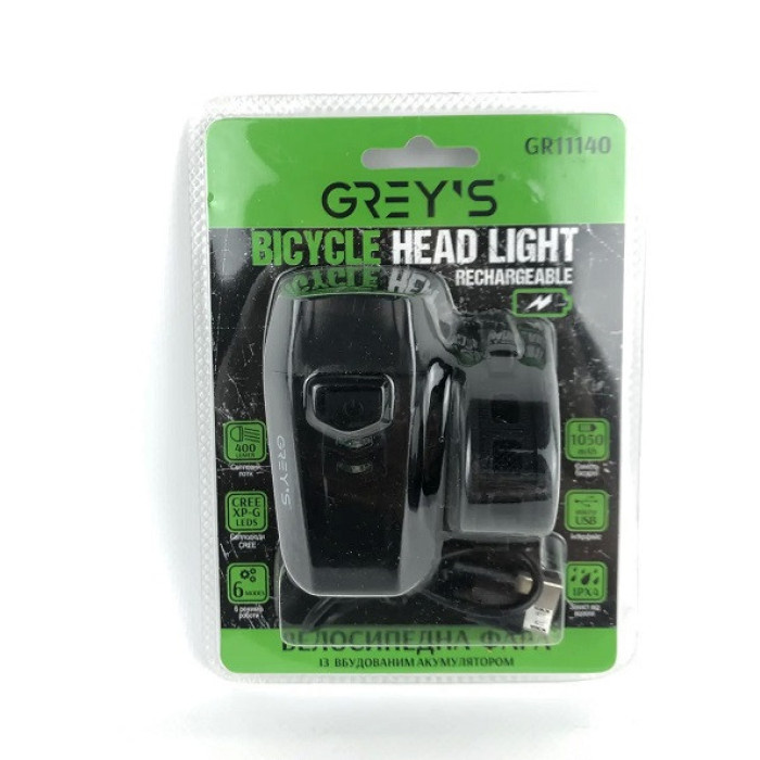 Велосипедна фара Greys GR11140 LED 6 реж. роботи IPX4